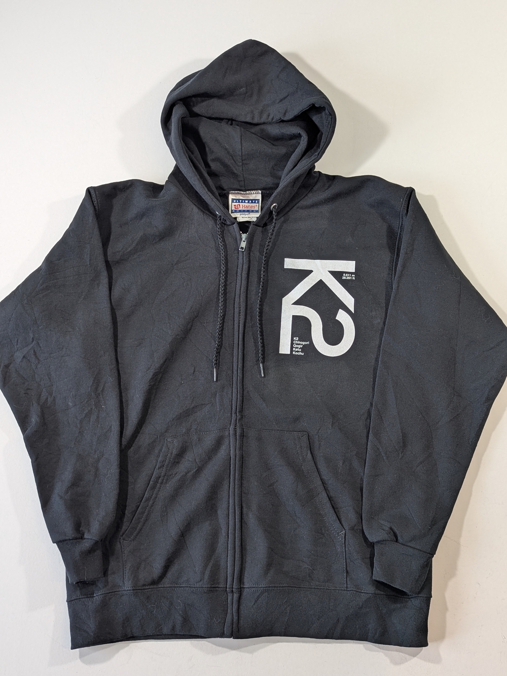Y2K K2 Summit Hanes Ultimate Cotton Full-Zip Hooded Sweatshirt Black Small